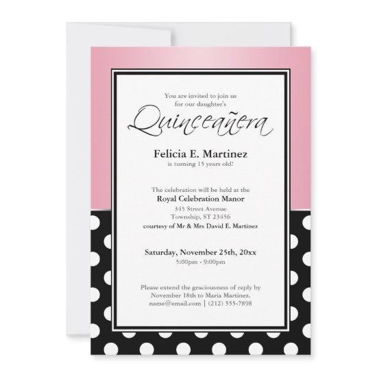 Royal Black Polka Dot Pink Quinceañera