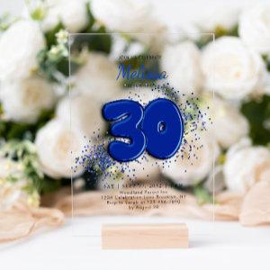 Royal Blue 30th Balloons Confetti Adult Birthday Acrylic