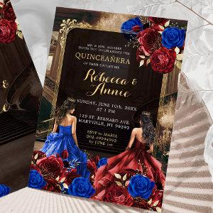 Royal Blue and Burgundy Red Floral Royal 15 Años