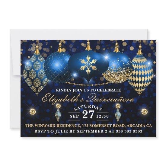 Royal Blue and Gold Christmas Baubles Quinceañera