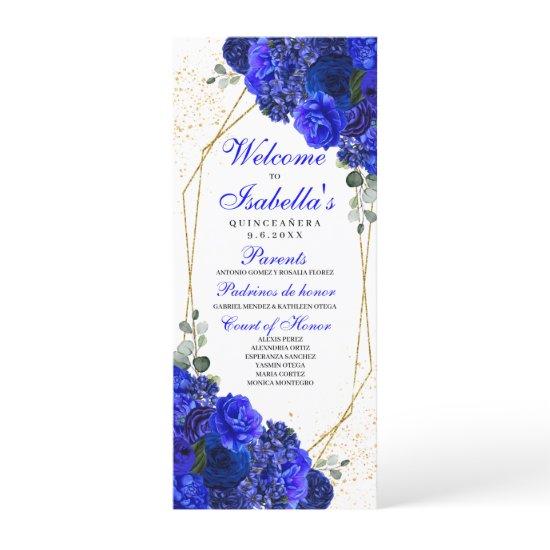 Royal Blue and Gold Floral Quinceanera Program