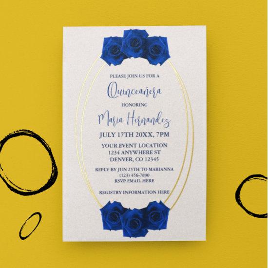 Royal Blue and Gold Geometric Quinceañera Foil