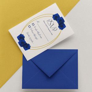Royal Blue and Gold Geometric Quinceañera RSVP Card