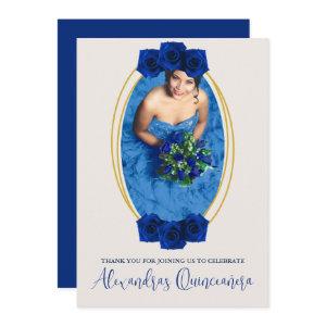 Royal Blue and Gold Geometric Quinceañera Thank You Card