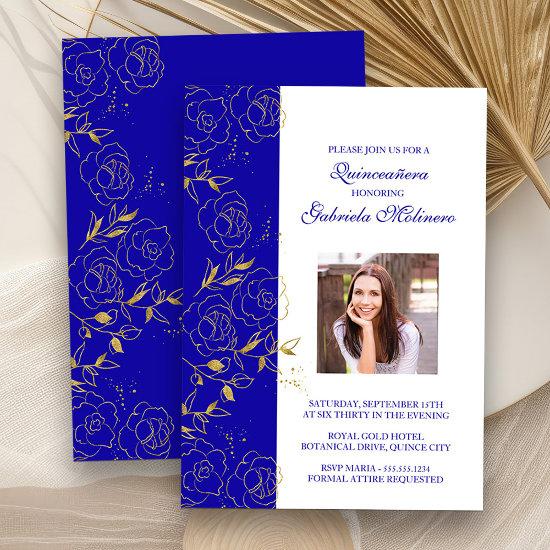 Royal Blue and Gold Quinceanera Elegant Photo