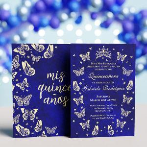 Royal Blue and Gold Quinceañera Tiara Butterfly