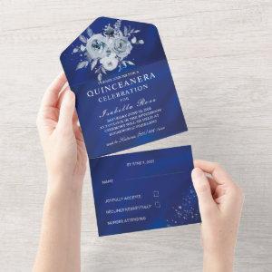 Royal Blue and Silver Floral Quinceañera All In One