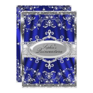 Royal Blue And Silver Jewel Damask Quinceanera