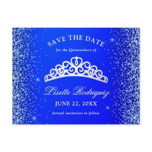 Royal Blue and Silver Quinceanera Save The Date Postcard