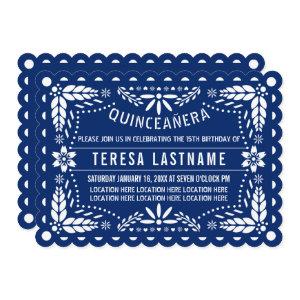 Royal blue and white papel picado Quinceañera
