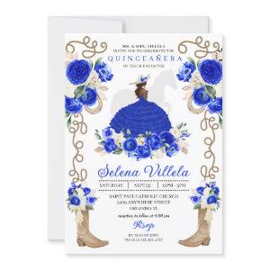 Royal Blue Boots Roses Ranchero Charro Quinceañera