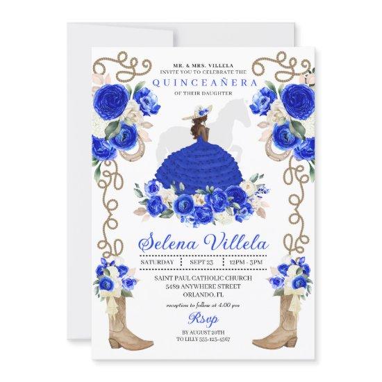 Royal Blue Boots Roses Ranchero Charro Quinceañera