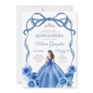 Royal Blue Bow Princess Silver Crown Quinceañera