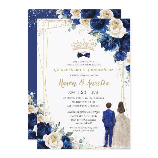 Royal Blue Champagne Twins Boy Girl Quinceañera