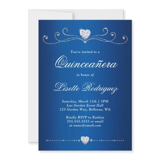 Royal Blue Diamond Swirl Elegant Quinceanera