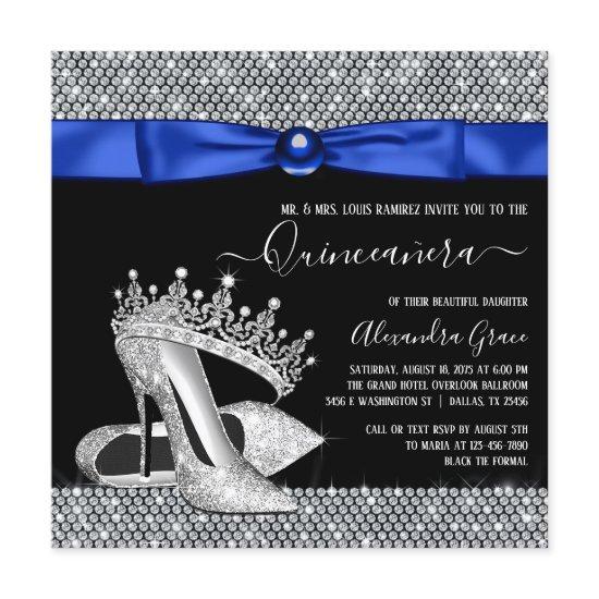 Royal Blue Diamond Tiara Shoe Quinceanera