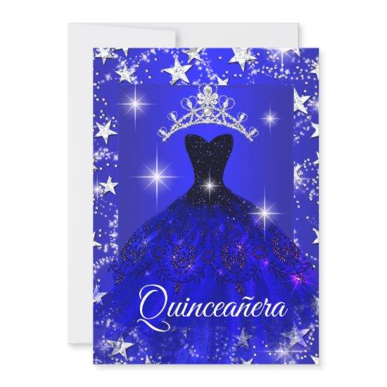 Royal Blue Dress Sparkle Tiara Stars Quinceanera