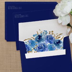 Royal Blue Floral and Gold Leaf   Envelope