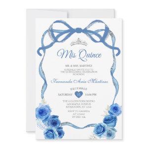 Royal Blue Floral Bow Ribbon Silver Mis Quince