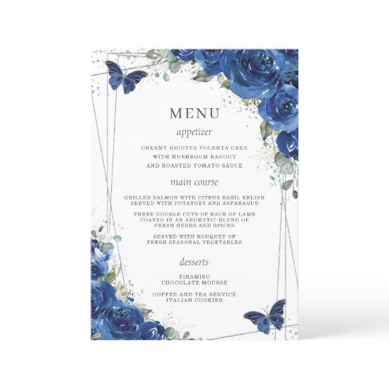 Royal Blue Floral Butterflies Quinceanera Menu
