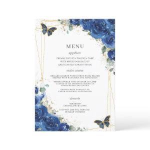 Royal Blue Floral Butterflies Quinceanera Menu