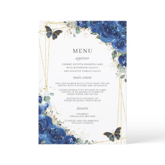 Royal Blue Floral Butterflies Quinceanera Menu
