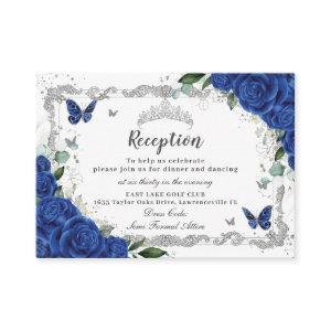 Royal Blue Floral Butterfly Quinceañera Reception Enclosure Card