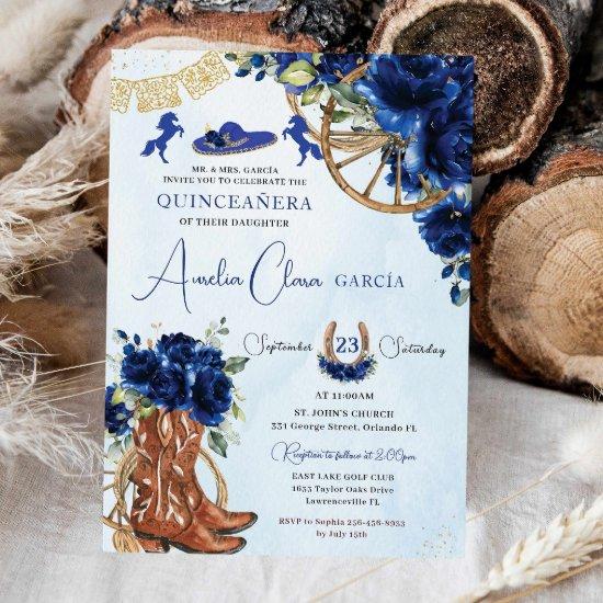 Royal Blue Floral Charro Cowgirl Quinceanera XV 15