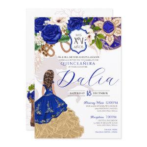 Royal Blue Floral Crest Rose Charro Quinceañera
