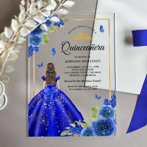 Royal Blue Floral Dress Butterfly Quinceanera  Acrylic