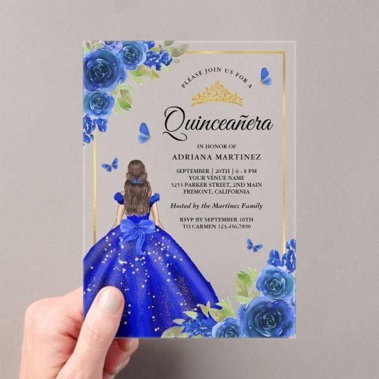Royal Blue Floral Dress Butterfly Quinceanera  Acrylic
