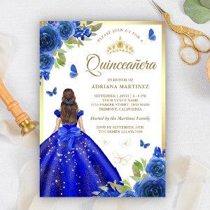 Royal Blue Floral Dress Butterfly Quinceanera