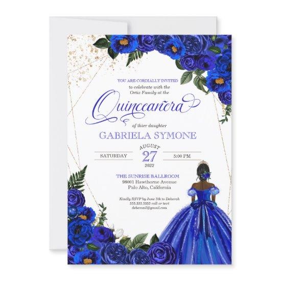 Royal Blue Floral Elegant Afrolatina Quinceanera I