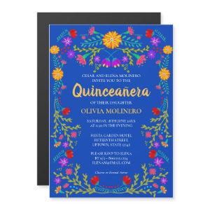Royal Blue Floral Folk Art Mexican Quinceanera Magnetic