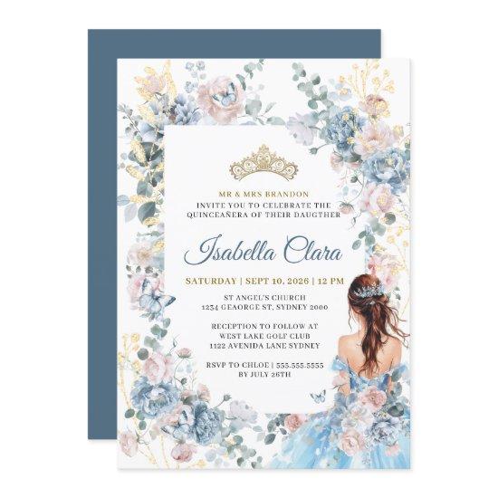 Royal Blue Floral Garden Quinceanera