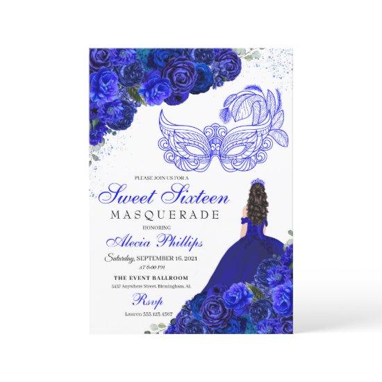 Royal Blue Floral Masquerade Sweet 16