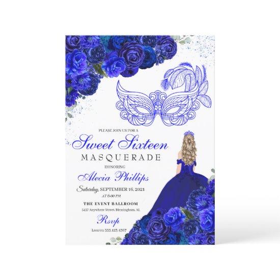 Royal Blue Floral Masquerade Sweet 16