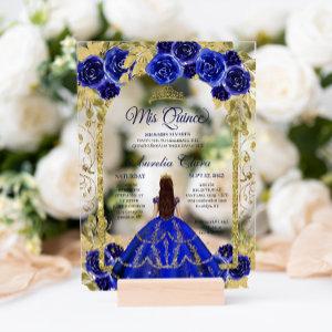 Royal Blue Floral Princess Gold Arch Quinceanera Acrylic