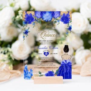 Royal Blue Floral Princess Mis Quince Quinceañera Acrylic