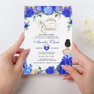 Royal Blue Floral Princess Mis Quince Quinceañera