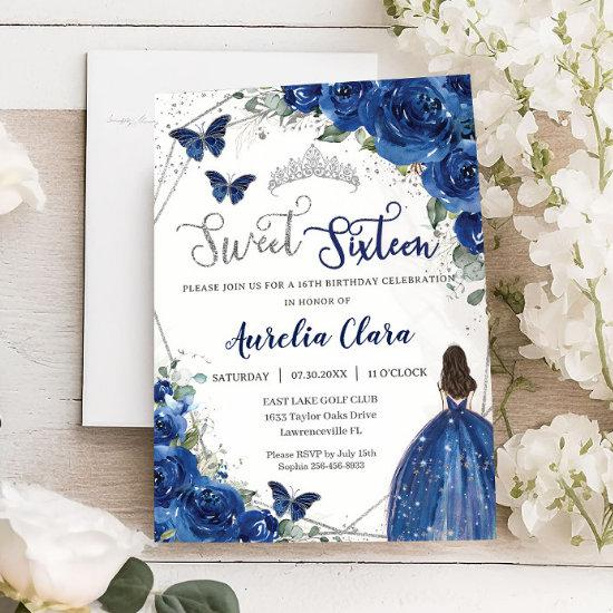 Royal Blue Floral Princess Sweet 16 Birthday