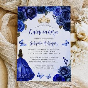 Royal Blue Floral Princess Watercolor Quinceañera