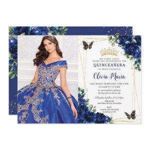 Royal Blue Floral Quinceañera Butterflies Picture