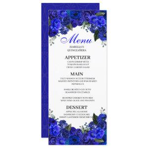 Royal Blue Floral Quinceanera Menu