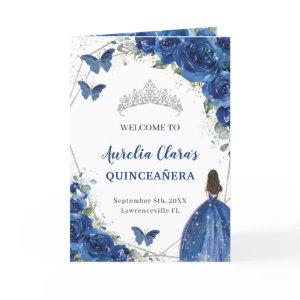 Royal Blue Floral Quinceañera Order of Events Prog Program