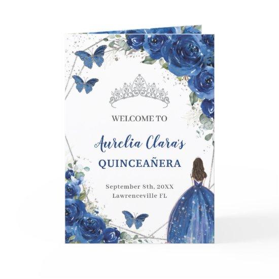 Royal Blue Floral Quinceañera Order of Events Prog Program