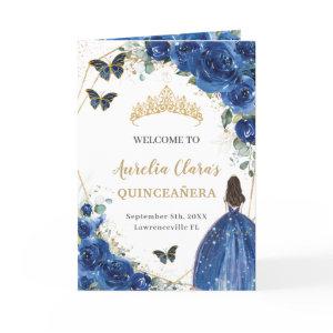 Royal Blue Floral Quinceañera Princess Padrinos Program