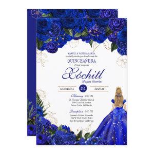 Royal Blue Floral Roses Elegant Quinceañera Party