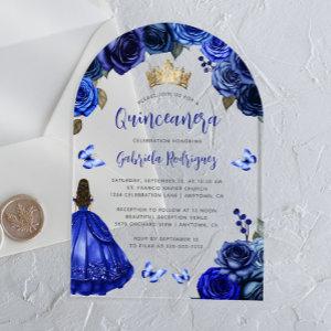 Royal Blue Floral Roses Watercolor Quinceañera Acrylic