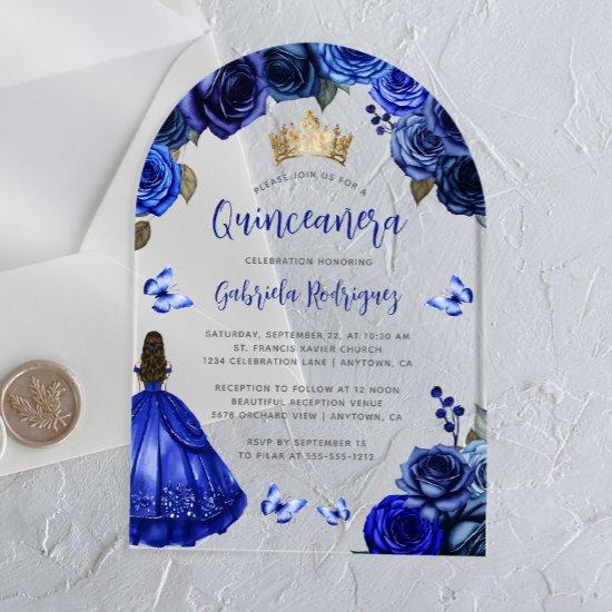Royal Blue Floral Roses Watercolor Quinceañera Acrylic